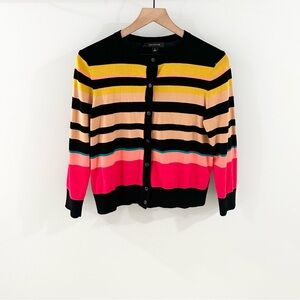 Ann Taylor Black & Tan Striped Button Front Cardigan Size Small